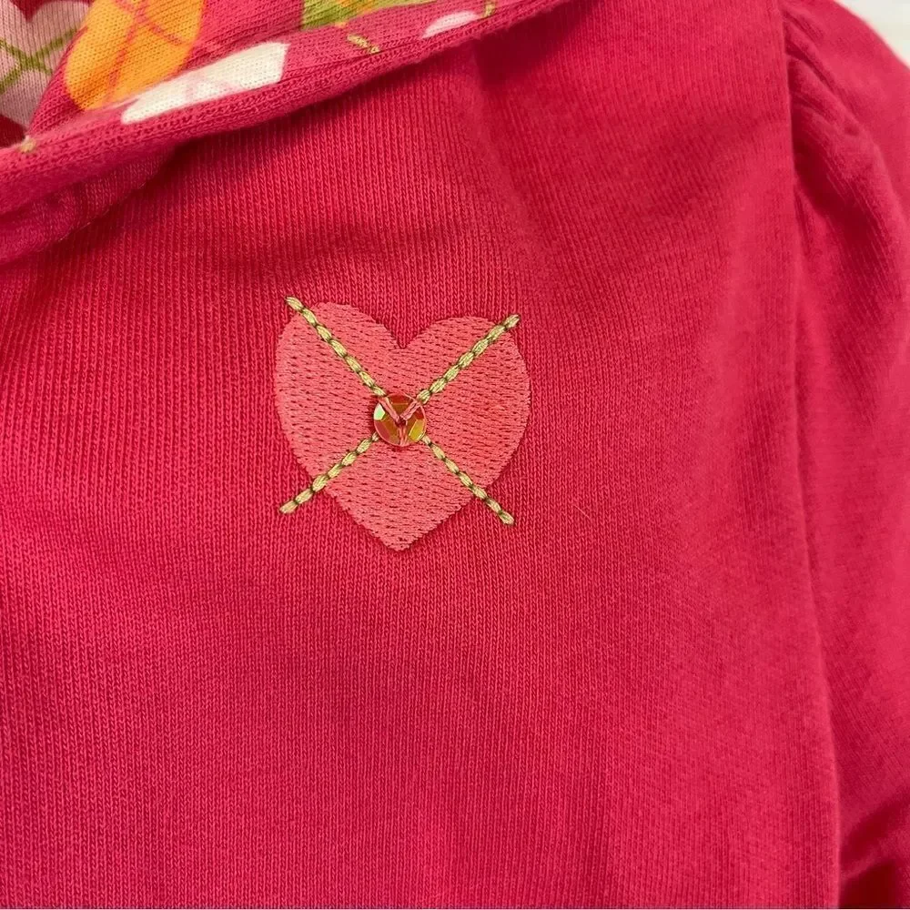 Girls Reversible Gymboree Jacket with Hood Solid & Heart Raspberry Pink 5-6
